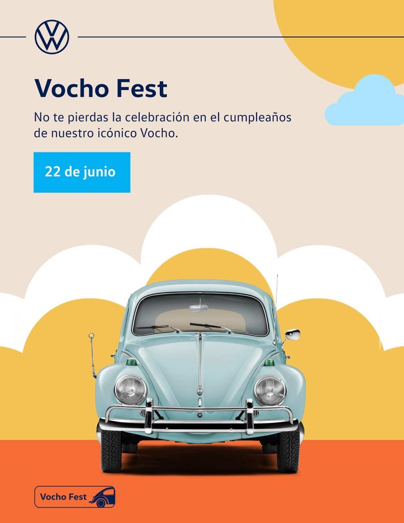 Volkswagen Vocho Fest 2024 en México cartel con Vocho de frente