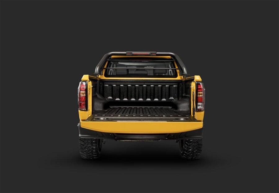 JMC Grand Avenue Wild Edition 4X4 en México, color amarillo: diseño exterior parte posterior caja, puerta abierta