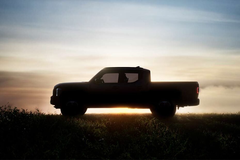 Kia Tasman pickup 2025 en teaser, vista lateral