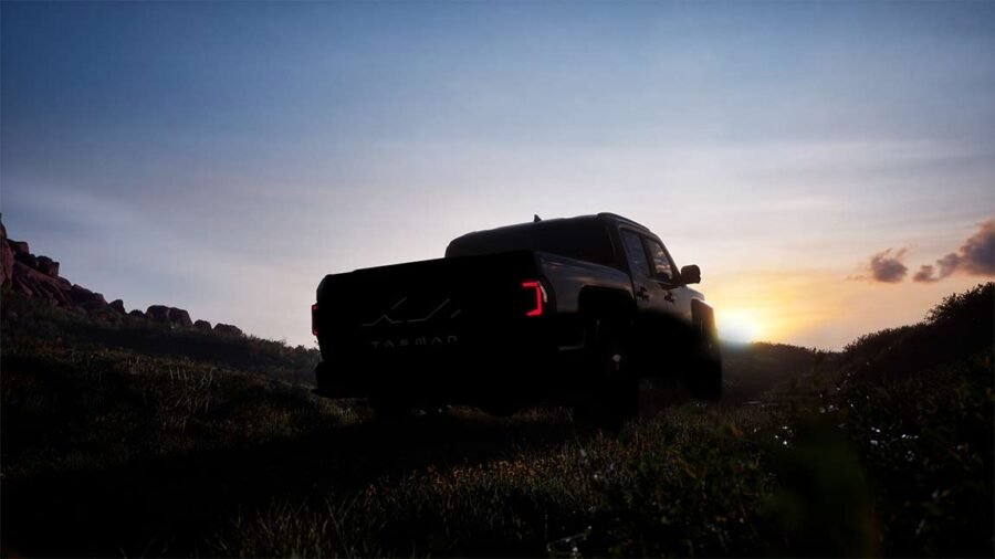 Kia Tasman pickup 2025 en teaser, vista posterior